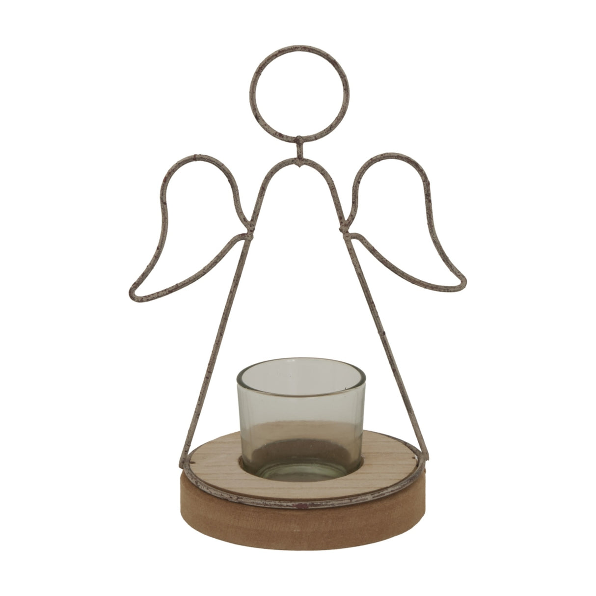 Rustic Angel Outline Tealight Holder on Stand with Glass Votive – Brown