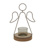 Rustic Angel Outline Tealight Holder on Stand with Glass Votive – Brown