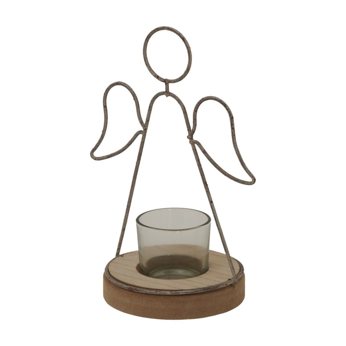 Rustic Angel Outline Tealight Holder on Stand with Glass Votive – Brown