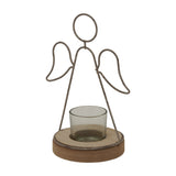 Rustic Angel Outline Tealight Holder on Stand with Glass Votive – Brown