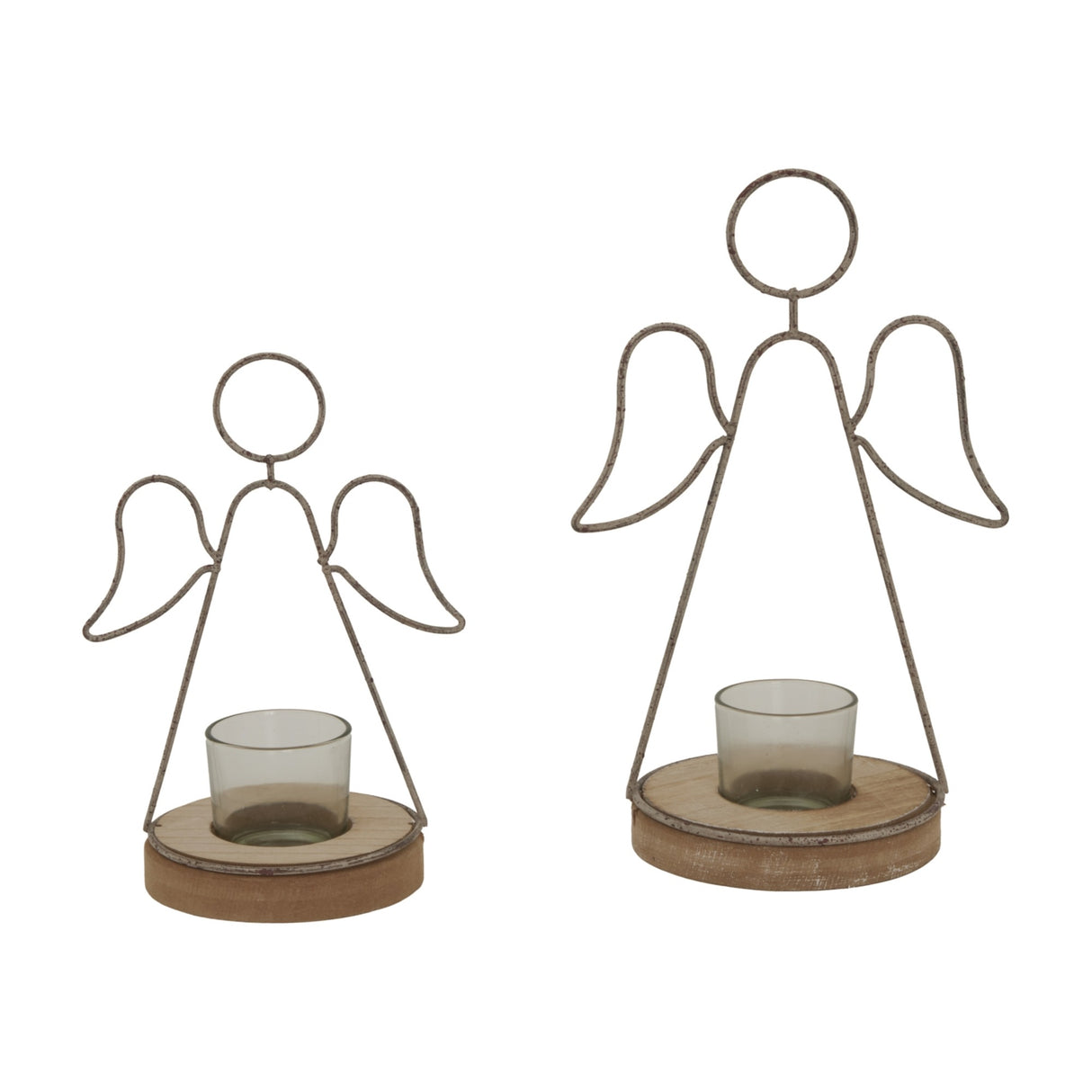 Rustic Angel Outline Tealight Holder on Stand with Glass Votive – Brown