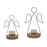 Rustic Angel Outline Tealight Holder on Stand with Glass Votive – Brown