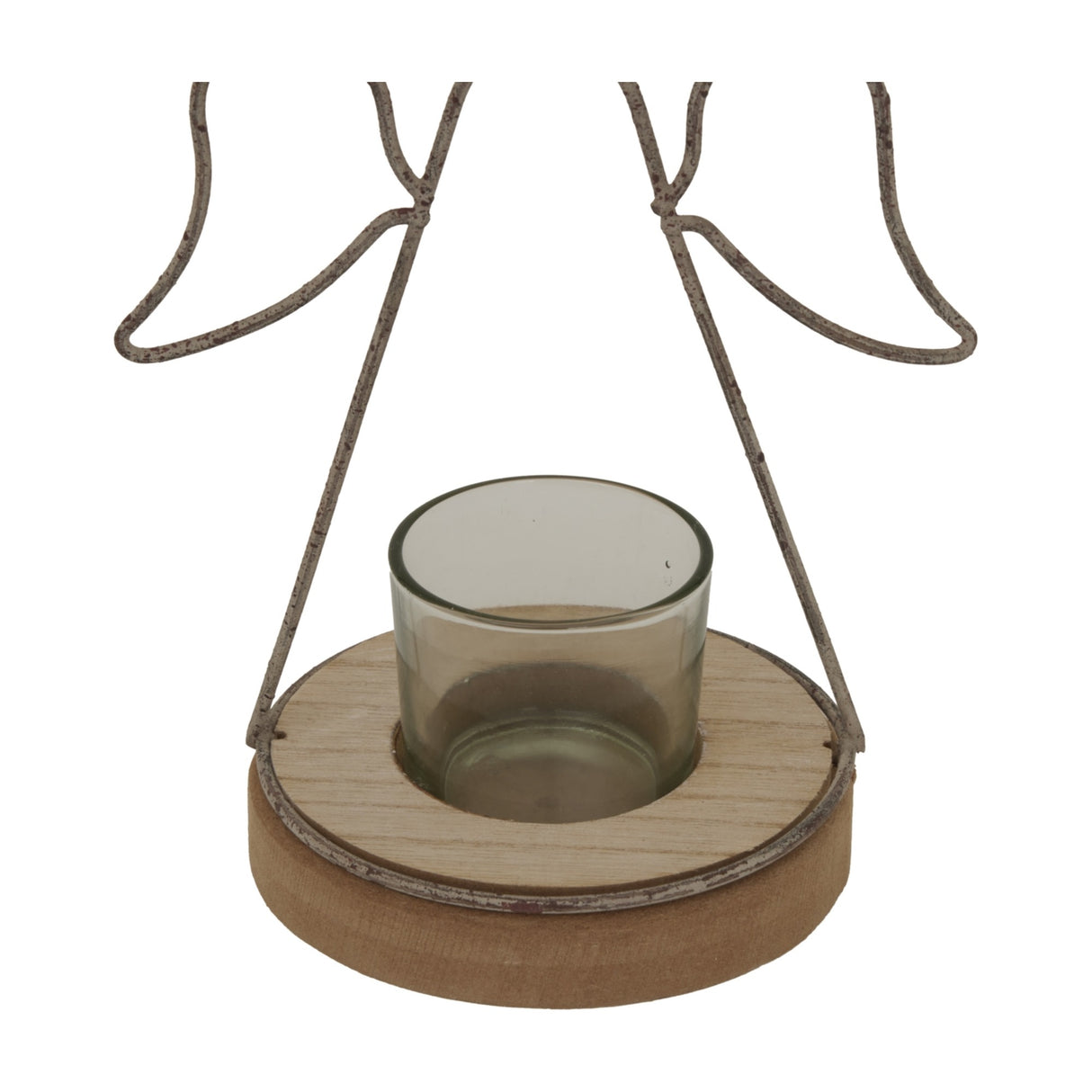Rustic Angel Outline Tealight Holder on Stand with Glass Votive – Brown