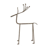 Hill Interiors Rustic Metal Reindeer on Stand in silver, a minimalist wire-style figure with tall antlers and slender legs, shown on a white background.
