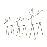 Hill Interiors Rustic Metal Reindeer on Stand in silver, shown as three graduated wireframe figures with antlers on a plain white background.