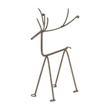 Hill Interiors Medium Rustic Metal Reindeer on Stand in weathered silver, a slender wire-style figure with detailed antrs and long legs on a plain background.