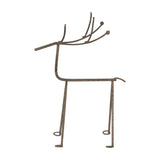 Hill Interiors Medium Rustic Metal Reindeer on Stand in weathered silver, shown from the side with slender legs and detailed antlers on a plain background.
