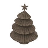 Hill Interiors Rustic Layered Metal Tree with Star in silver, tiered pressed metal Christmas decoration topped with a star, shown on a white background.