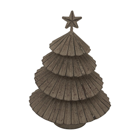 Hill Interiors Rustic Layered Metal Tree with Star in silver, tiered pressed metal Christmas decoration topped with a star, shown on a white background.