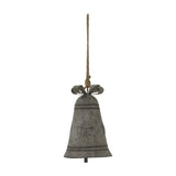 Hill Interiors Rustic Metal Hanging Bell with decorative bow top and jute rope, finished in weathered white, shown against a plain white background.
