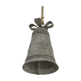 Hill Interiors Rustic Metal Hanging Bell with decorative bow and jute rope in weathered white finish, shown on a plain background.