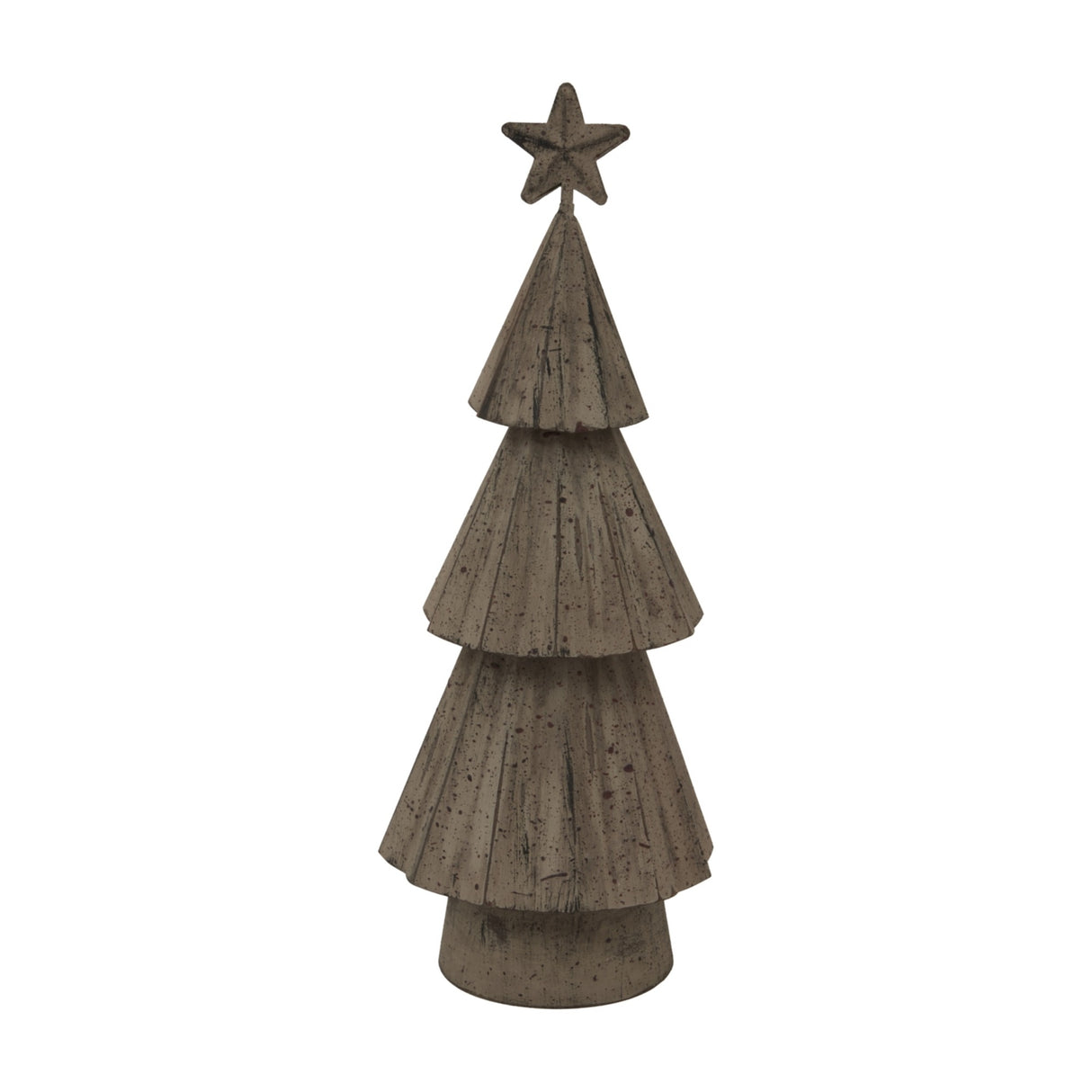 Hill Interiors Rustic Bough Tree With Star in white metal, a tiered cone-shaped Christmas decoration topped with an open star, on a plain background.