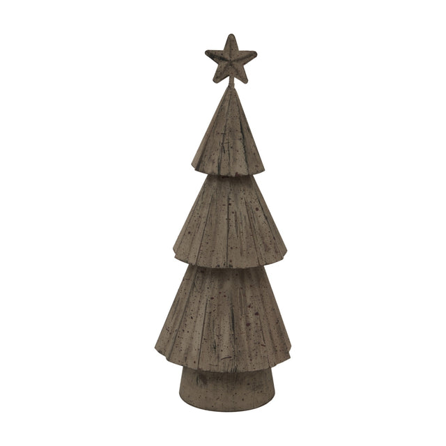 Hill Interiors Rustic Bough Tree With Star in white metal, a tiered cone-shaped Christmas decoration topped with an open star, on a plain background.