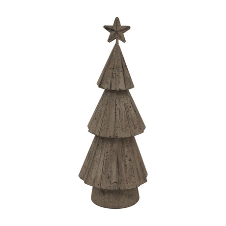 Hill Interiors Rustic Bough Tree with Star in white, a small tiered metal Christmas decoration with a distressed finish, shown on a plain background.