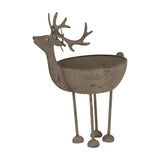 Hill Interiors Large Rustic Metal Reindeer Bowl in white, with sculpted antlers and slender legs cradling a shallow open bowl, on a plain background.