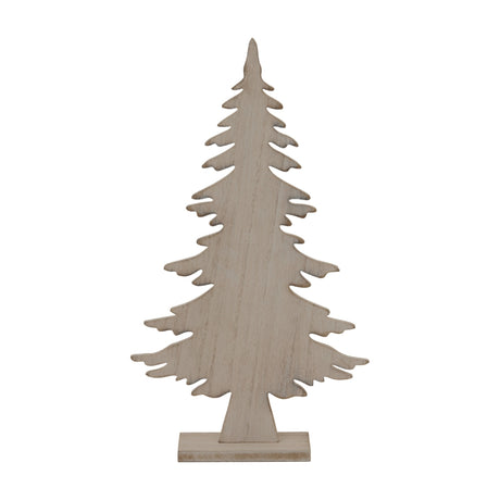 Hill Interiors Medium Natural Rustic Wooden Tree on Stand, a carved pine silhouette with visible grain on a small rectangular base.