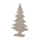 Hill Interiors medium rustic wooden Christmas tree decoration in beige, with layered branch silhouette on a small rectangular base, shown on a white background.