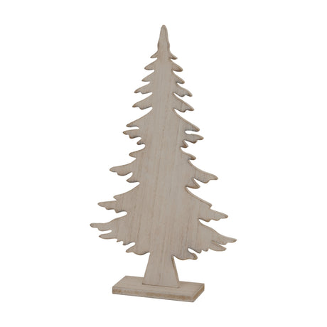 Hill Interiors medium rustic wooden Christmas tree decoration in beige, with layered branch silhouette on a small rectangular base, shown on a white background.