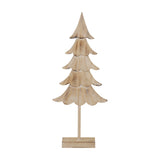 Hill Interiors Large Rustic Fir Tree on Wooden Stand in brown carved wood with tiered layered branches on a square base, shown on a white background.