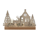 Rustic Metal Scene Tealight Holder on Wood Stand with Glass – Brown