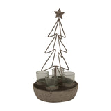 Rustic Outline Tree and Star Four-Glass Candle Holder – Bronze