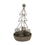 Rustic Outline Tree and Star Four-Glass Candle Holder – Bronze