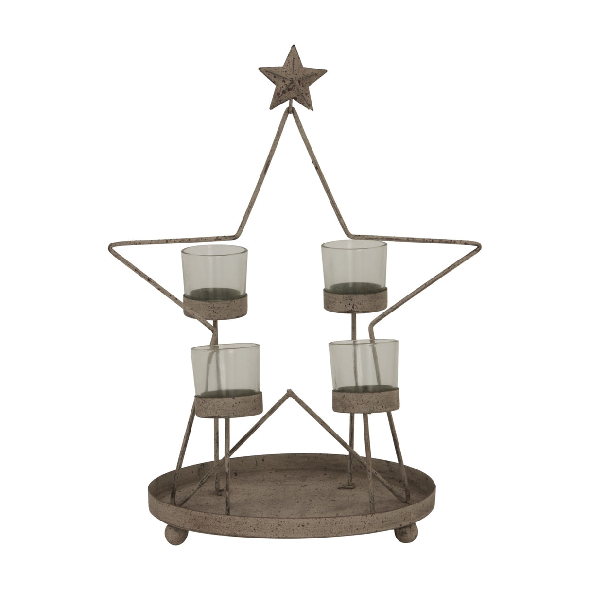 Rustic Outline Star With Four Glass Holders – Bronze
