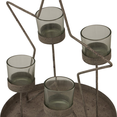 Hill Interiors Rustic Outline Star candle holder in aged bronze metal, with four clear glass tealight cups set within the star frame.