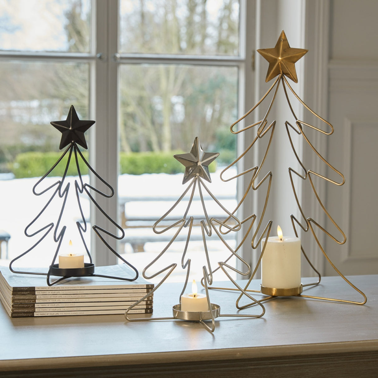 Rustic Outline Star With Four Glass Holders – Bronze