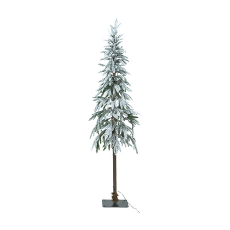 Hill Interiors Large Snowy Woodland 180cm pre-lit Christmas tree with slim flocked branches, 350 warm LEDs and a bare trunk, on a plain white background.