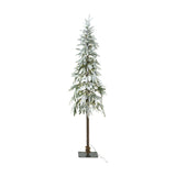 Hill Interiors Large Snowy Woodland 180cm pre-lit Christmas tree with slim alpine shape, snow-dusted green branches, 350 warm LEDs and metal base.