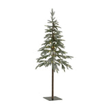 Hill Interiors Medium Snowy Woodland 120cm Christmas tree with slim tiered branches, white snowy tips and 200 warm LED lights on a metal base.