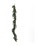 Hill Interiors Pre-Lit Woodland 200 LED Fir Christmas Garland in green with moulded plastic needles and hanging loop, shown vertically on a white background.