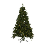 Hill Interiors Fir 400L LED Christmas tree at 210cm with tiered green plastic branches, pre-wired warm white lights and a black metal stand on white.