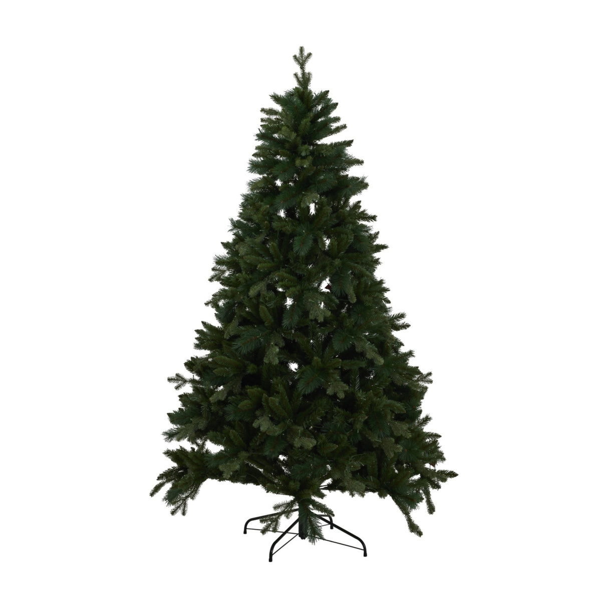 Hill Interiors Fir 400L LED Christmas Tree 210cm in green with tiered plastic branches on a black metal stand, shown against a plain white background.
