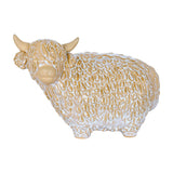 Hill Interiors Large Ceramic Highland Cow in white glaze with sculpted shaggy coat and pale horns, shown side-on against a plain white background.