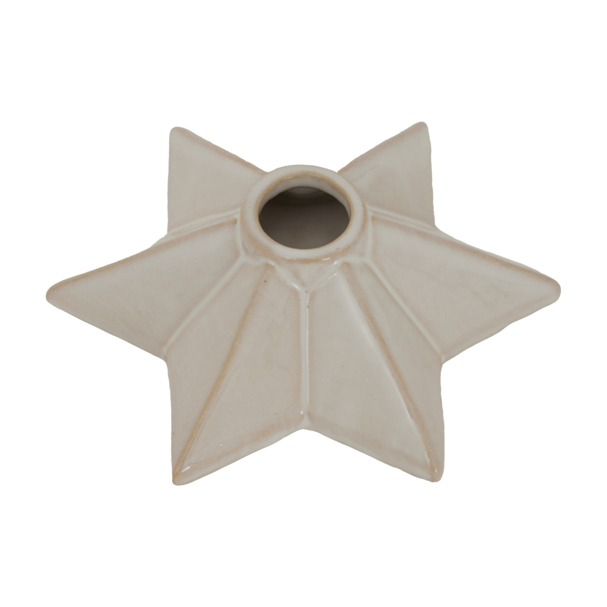 Hill Interiors ceramic angled star candle holder in white with a glazed five-point form and central recess, shown on a plain white background.