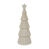 Hill Interiors large ceramic layered Christmas tree in snowy white glaze with tiered textured branches and a small star topper, on a plain white background.