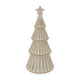 Hill Interiors medium ceramic layered Christmas tree in snowy white glaze with ribbed tiers and a star topper, shown on a plain white background.