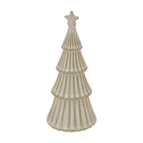 Hill Interiors medium ceramic layered fir tree with star topper in snowy white glaze, shown against a plain white background.