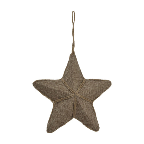 Hill Interiors Medium Jute Hanging Star in brown, a woven five-point star ornament with twine loop and outlined edges, shown on a white background.