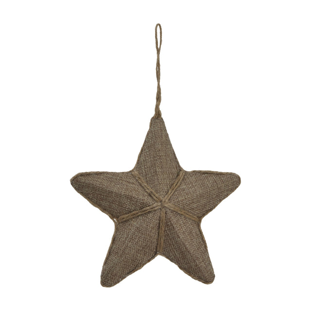 Hill Interiors Medium Jute Hanging Star in brown, a woven five-point star ornament with twine loop and outlined edges, shown on a white background.