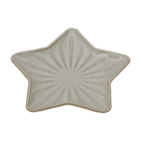 Hill Interiors medium ceramic star dish in white with a five-pointed shape and sunburst-embossed well, shown on a plain white background.