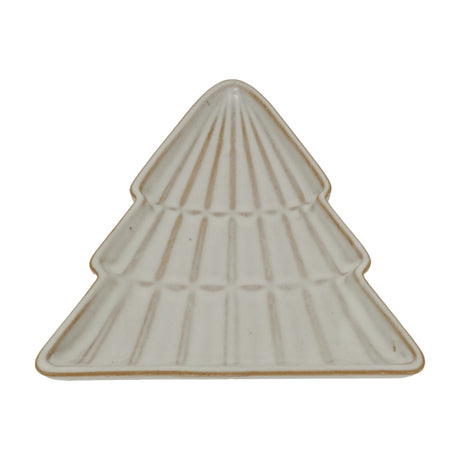 Hill Interiors Large Ceramic Tree Dish in white, a shallow Christmas tree-shaped decorative bowl with ribbed detailing, shown on a plain white background.