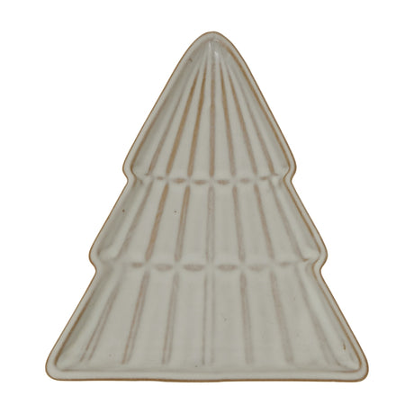 Hill Interiors Large Ceramic Tree Dish in white with ribbed Christmas tree shape and raised edges, shown on a plain white background.