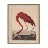 Flamingo Print on Linen in Beaded Frame – Brown