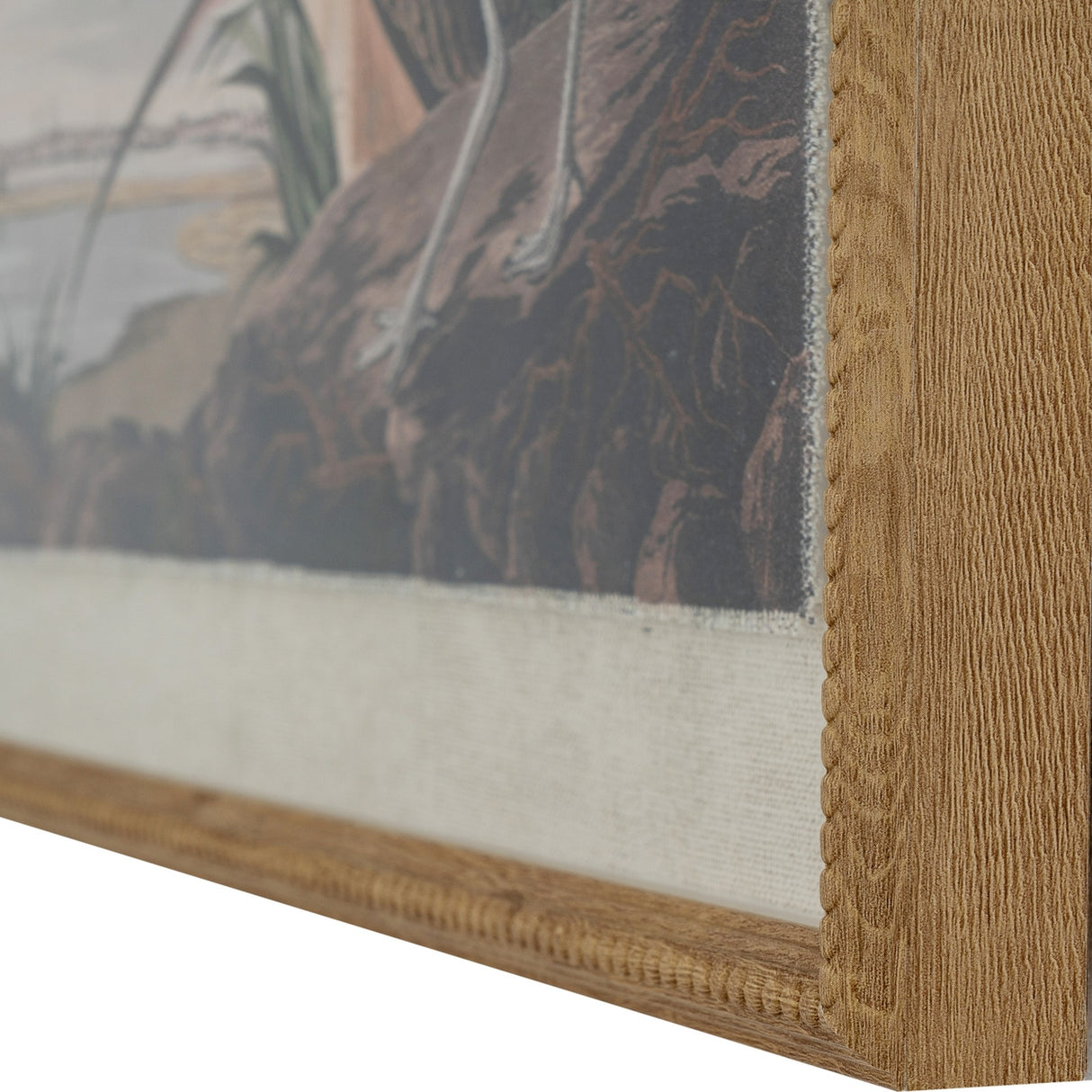 Close-up of the Hill Interiors Curlews On Linen Print showing the beaded wooden frame, glass front and warm brown detail on linen-effect background.