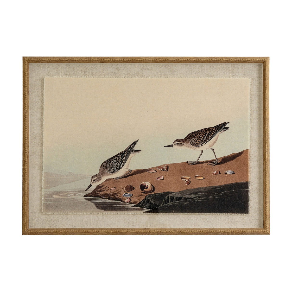 Flora & Fauna Print on Linen in Beaded Frame – Brown