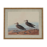 Hill Interiors Sandpipers on Linen Wall Art showing two shorebirds on a shoreline, set on textured linen within a beaded brown frame.