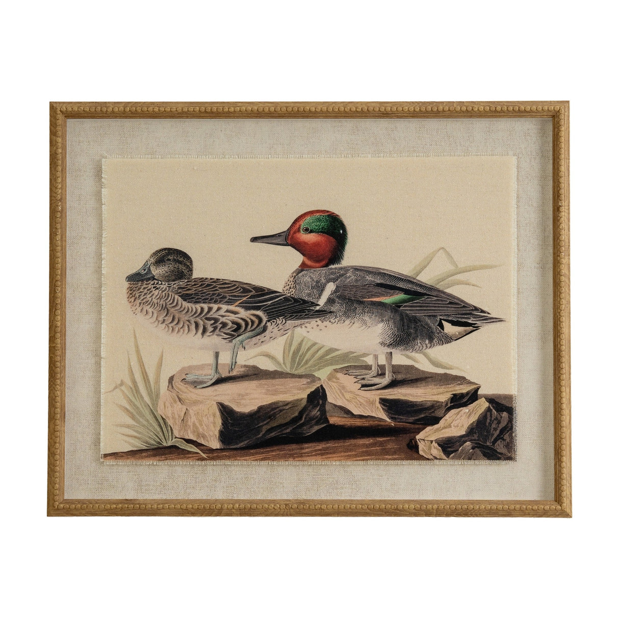 Flora & Fauna Print on Linen in Beaded Frame – Brown